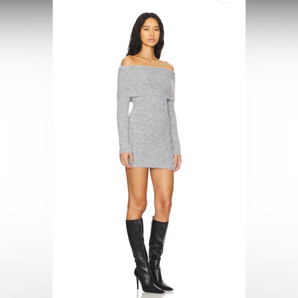 🆕 REVOLVE x 4th + RECKLESS Kayla grey wool knit  mini dress off the shoulders